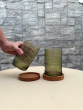 Load image into Gallery viewer, Drinking Glass with Wood Coasters Set of 6 - Green