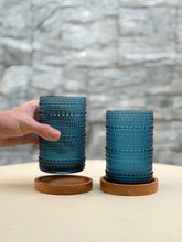 Load image into Gallery viewer, Drinking Glass with Wood Coasters Set of 6 - Blue
